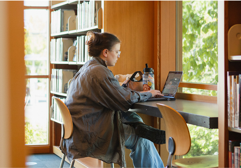 Person sitting in front of laptop computer.