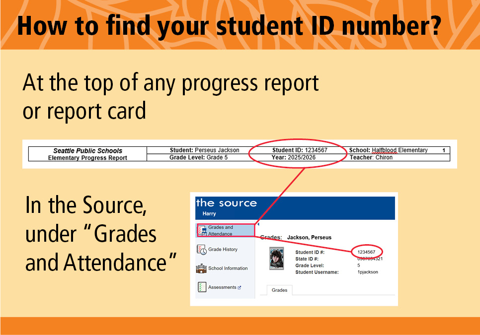 How to find your student ID number? At the top of any progress report or report card. In the Source under Grades and Attendance.